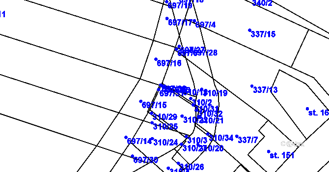 Parcela st. 310/23 v KÚ Chomutice, Katastrální mapa