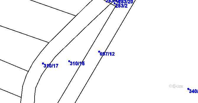 Parcela st. 697/12 v KÚ Chomutice, Katastrální mapa