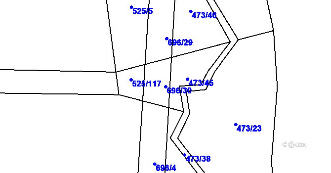 Parcela st. 696/30 v KÚ Chomutice, Katastrální mapa