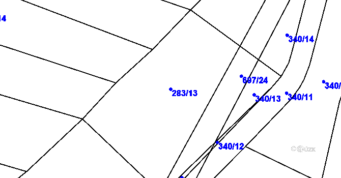 Parcela st. 283/13 v KÚ Chomutice, Katastrální mapa