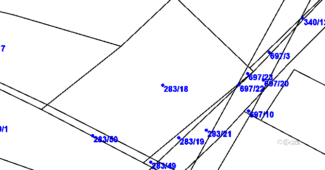 Parcela st. 283/18 v KÚ Chomutice, Katastrální mapa