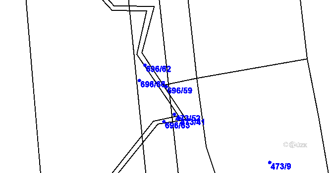 Parcela st. 696/59 v KÚ Chomutice, Katastrální mapa