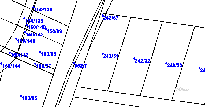 Parcela st. 242/31 v KÚ Chomutice, Katastrální mapa