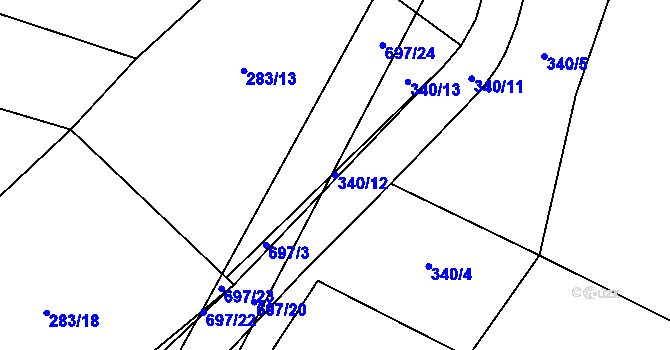 Parcela st. 340/12 v KÚ Chomutice, Katastrální mapa