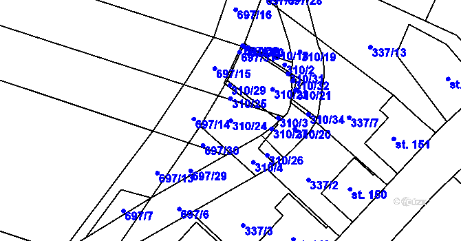 Parcela st. 310/24 v KÚ Chomutice, Katastrální mapa