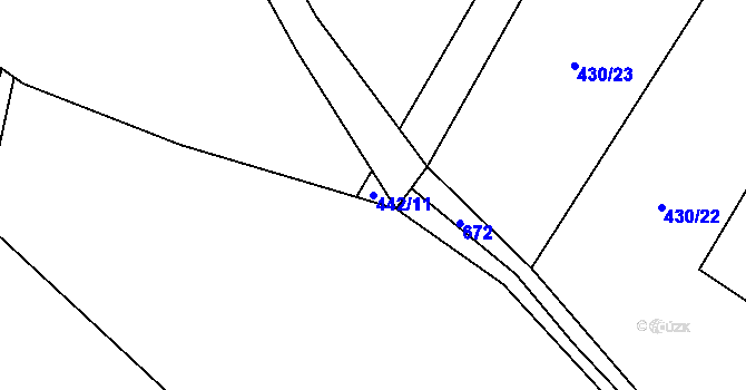 Parcela st. 442/11 v KÚ Chomutice, Katastrální mapa