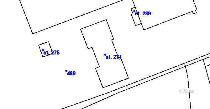 Parcela st. 274 v KÚ Chomutice, Katastrální mapa