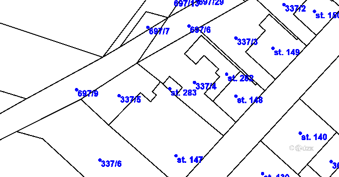 Parcela st. 283 v KÚ Chomutice, Katastrální mapa