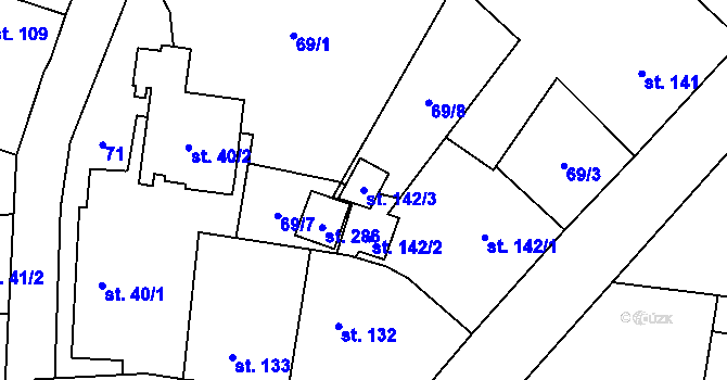 Parcela st. 142/3 v KÚ Chomutice, Katastrální mapa