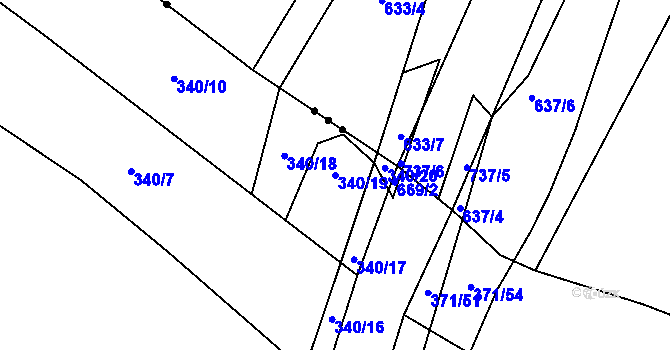 Parcela st. 340/19 v KÚ Chomutice, Katastrální mapa