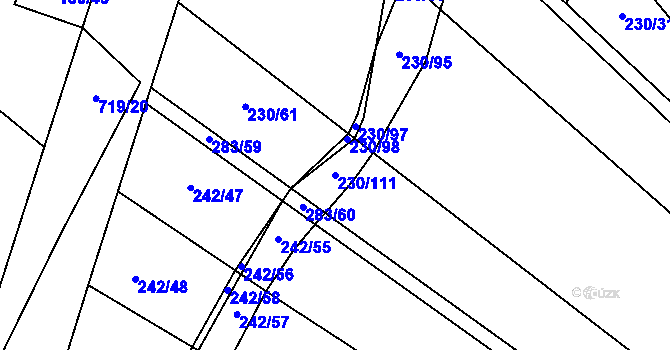 Parcela st. 230/111 v KÚ Chomutice, Katastrální mapa