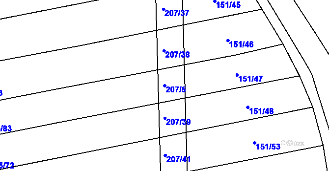Parcela st. 207/5 v KÚ Chomutičky, Katastrální mapa