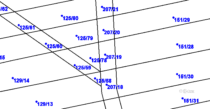 Parcela st. 207/19 v KÚ Chomutičky, Katastrální mapa