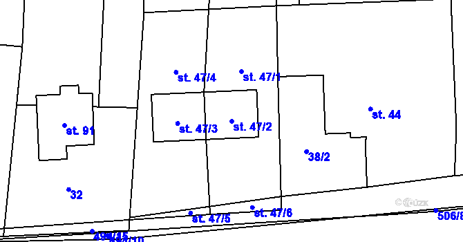 Parcela st. 47/2 v KÚ Obora u Chomutic, Katastrální mapa