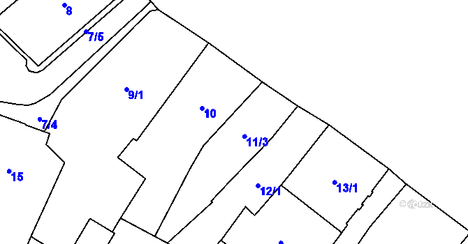 Parcela st. 11 v KÚ Chomutov I, Katastrální mapa