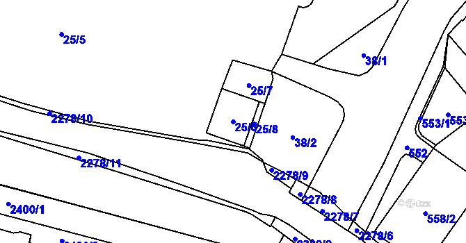 Parcela st. 25/6 v KÚ Chomutov I, Katastrální mapa