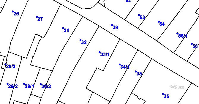 Parcela st. 33/1 v KÚ Chomutov I, Katastrální mapa