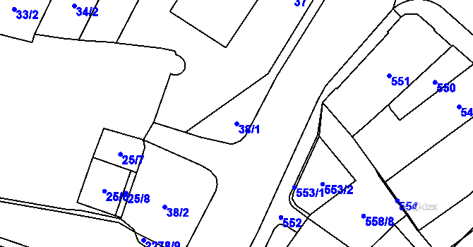 Parcela st. 38/1 v KÚ Chomutov I, Katastrální mapa