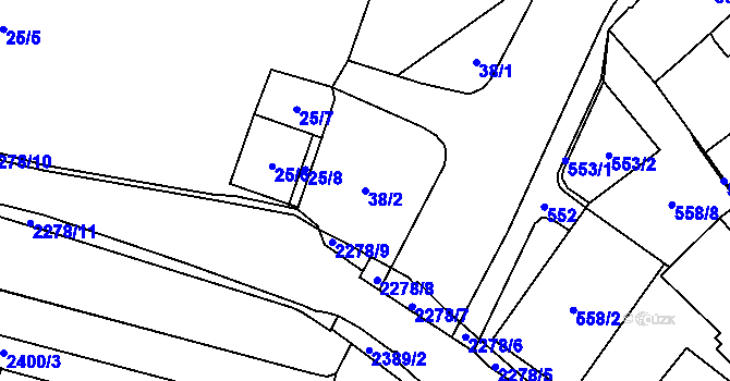 Parcela st. 38/2 v KÚ Chomutov I, Katastrální mapa