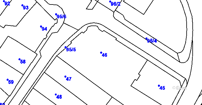 Parcela st. 46 v KÚ Chomutov I, Katastrální mapa