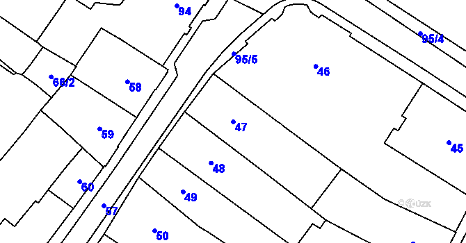 Parcela st. 47 v KÚ Chomutov I, Katastrální mapa