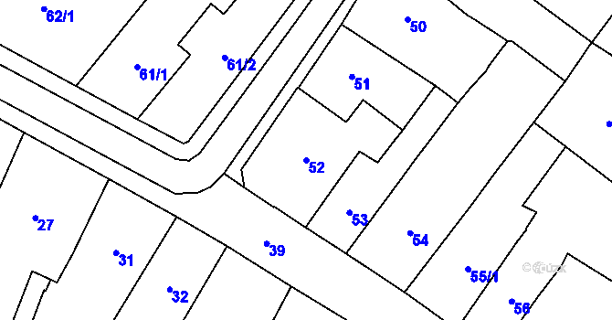 Parcela st. 52 v KÚ Chomutov I, Katastrální mapa