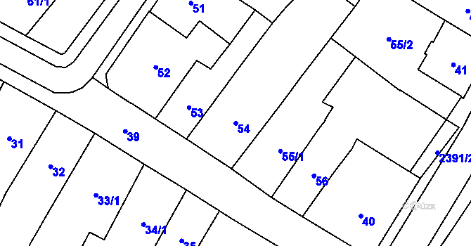 Parcela st. 54 v KÚ Chomutov I, Katastrální mapa