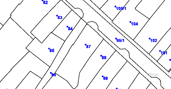 Parcela st. 87 v KÚ Chomutov I, Katastrální mapa