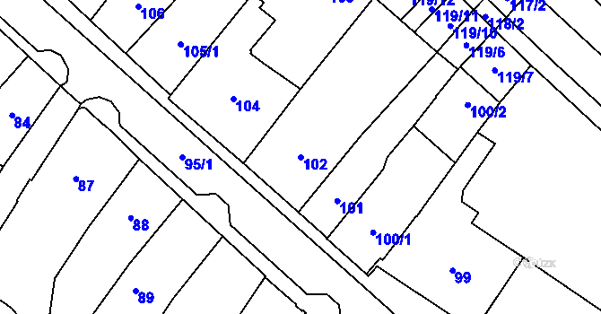 Parcela st. 102 v KÚ Chomutov I, Katastrální mapa