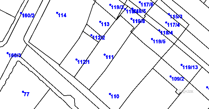 Parcela st. 111 v KÚ Chomutov I, Katastrální mapa