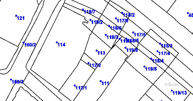 Parcela st. 113 v KÚ Chomutov I, Katastrální mapa