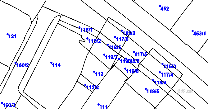 Parcela st. 119/3 v KÚ Chomutov I, Katastrální mapa