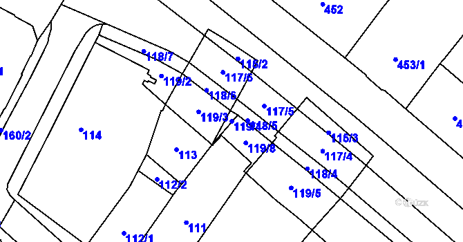 Parcela st. 119/4 v KÚ Chomutov I, Katastrální mapa