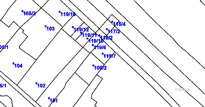 Parcela st. 119/7 v KÚ Chomutov I, Katastrální mapa