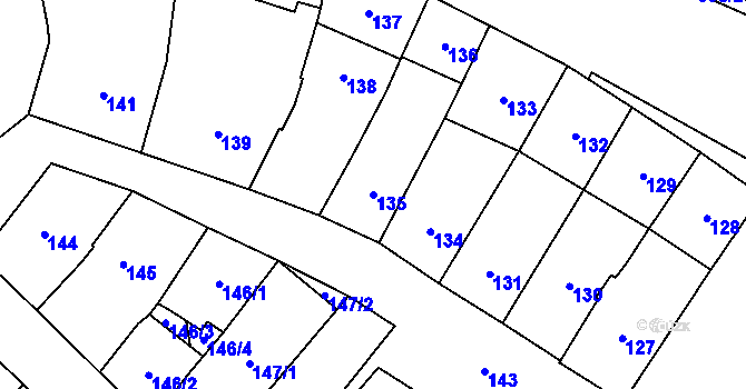 Parcela st. 135 v KÚ Chomutov I, Katastrální mapa
