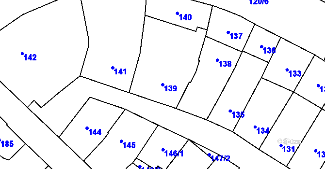 Parcela st. 139 v KÚ Chomutov I, Katastrální mapa