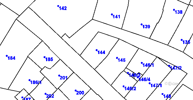 Parcela st. 144 v KÚ Chomutov I, Katastrální mapa