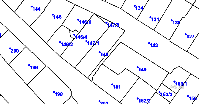 Parcela st. 148 v KÚ Chomutov I, Katastrální mapa