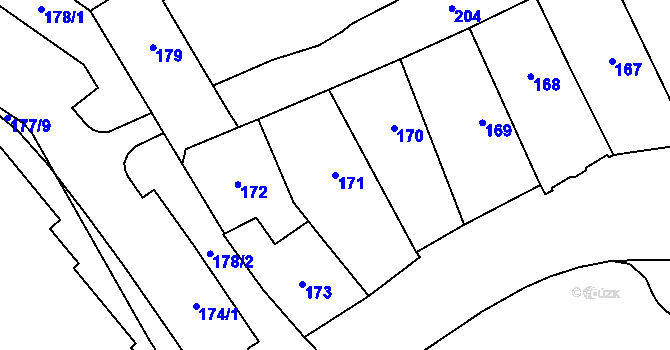 Parcela st. 171 v KÚ Chomutov I, Katastrální mapa