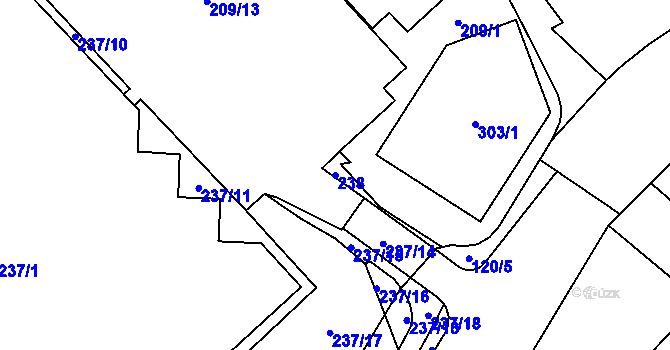Parcela st. 238 v KÚ Chomutov I, Katastrální mapa