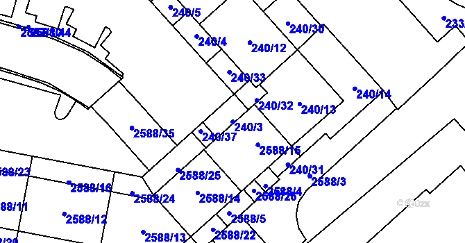 Parcela st. 240/3 v KÚ Chomutov I, Katastrální mapa