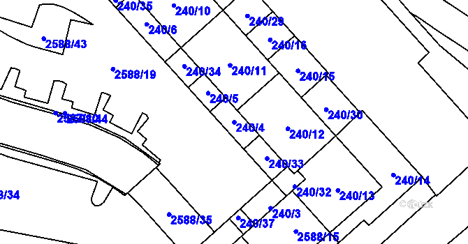 Parcela st. 240/4 v KÚ Chomutov I, Katastrální mapa
