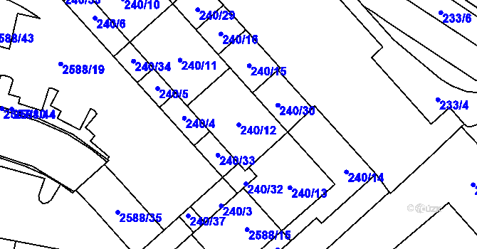 Parcela st. 240/12 v KÚ Chomutov I, Katastrální mapa