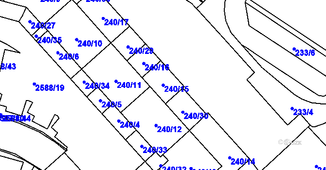 Parcela st. 240/15 v KÚ Chomutov I, Katastrální mapa