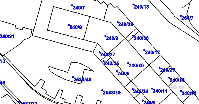 Parcela st. 240/27 v KÚ Chomutov I, Katastrální mapa