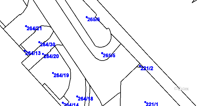 Parcela st. 265/5 v KÚ Chomutov I, Katastrální mapa