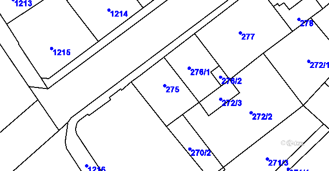 Parcela st. 275 v KÚ Chomutov I, Katastrální mapa