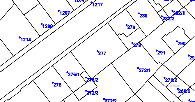 Parcela st. 277 v KÚ Chomutov I, Katastrální mapa