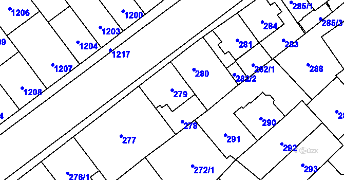 Parcela st. 279 v KÚ Chomutov I, Katastrální mapa