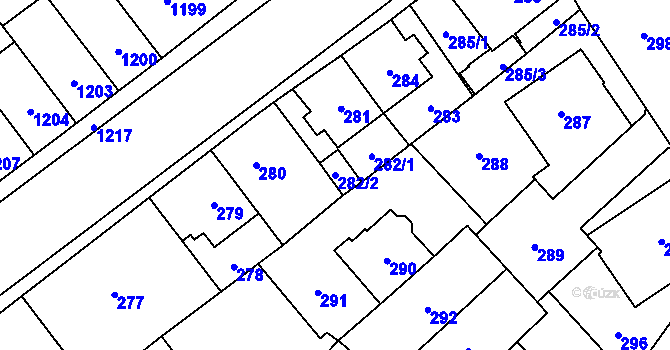 Parcela st. 282/2 v KÚ Chomutov I, Katastrální mapa